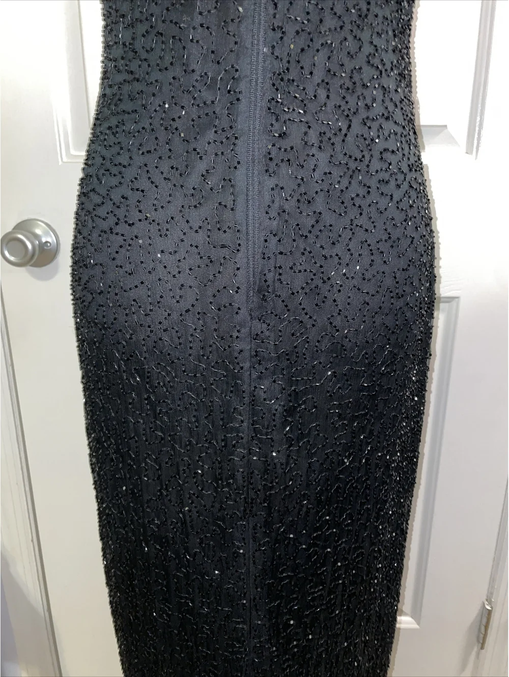 Laurence Kazar NewYork 100% Sequin Silk Dress Black Floral Small Formal Lined